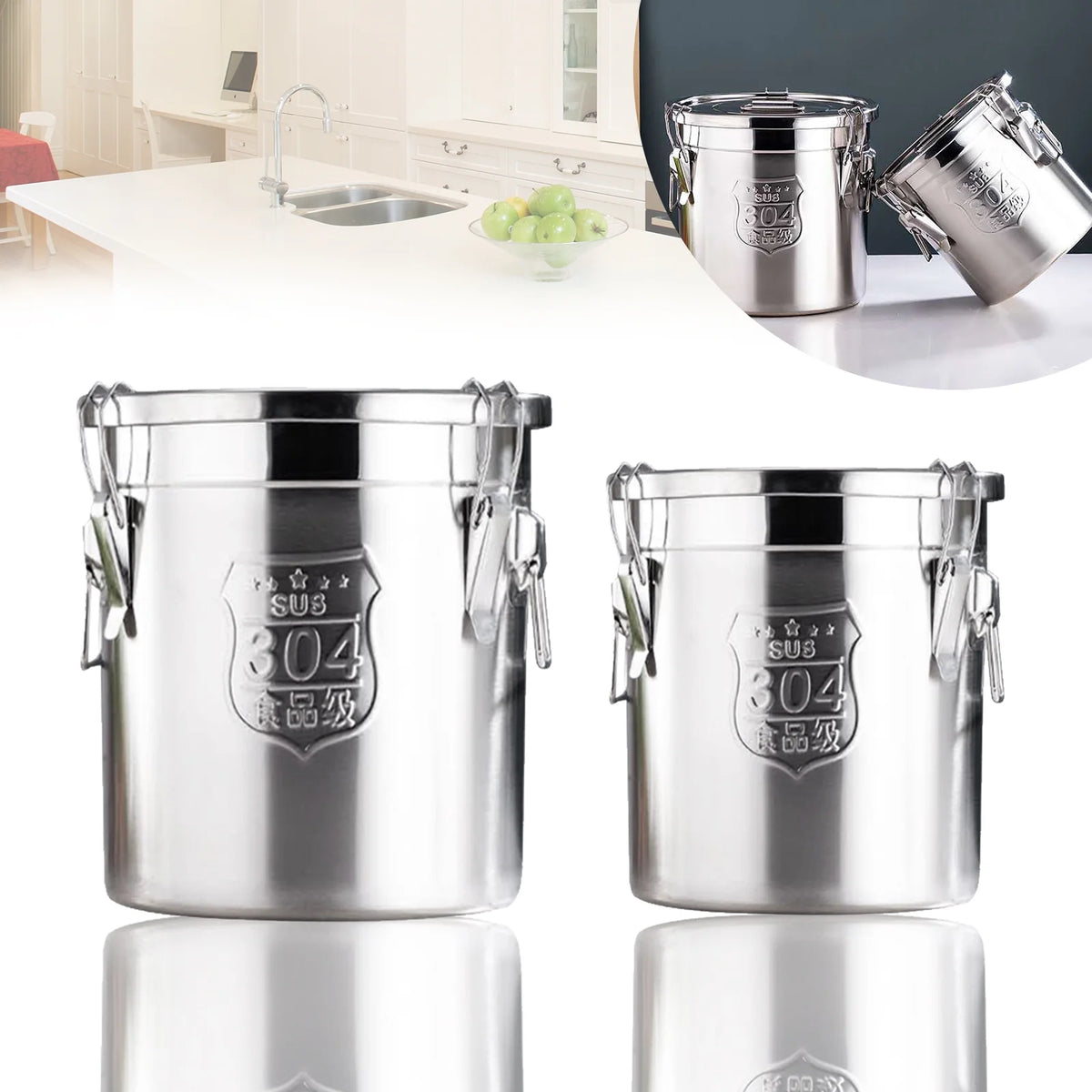 Stainless Steel Airtight Food Storage Container with Lid and Locking Clamp 6L U47831