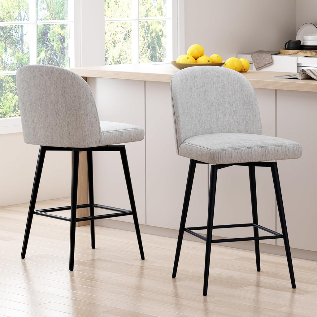 26 Inch Upholstered Swivel Bar Stools Set of 2 with Back and Metal Legs Y2370