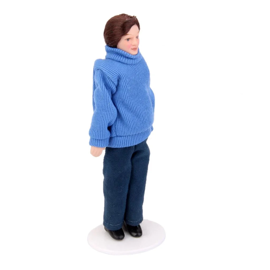 Blue Dollhouse Miniature People Figure with Display Stand J632334
