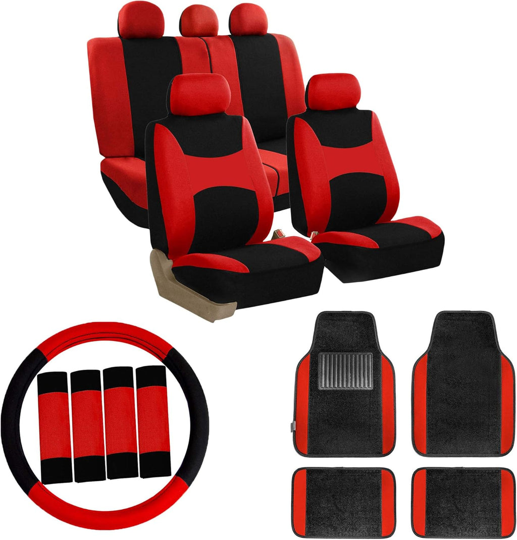 Pink Car Seat Covers Full Set with Floor Mats Steering Wheel Cover and Seat Belt Pads N1984