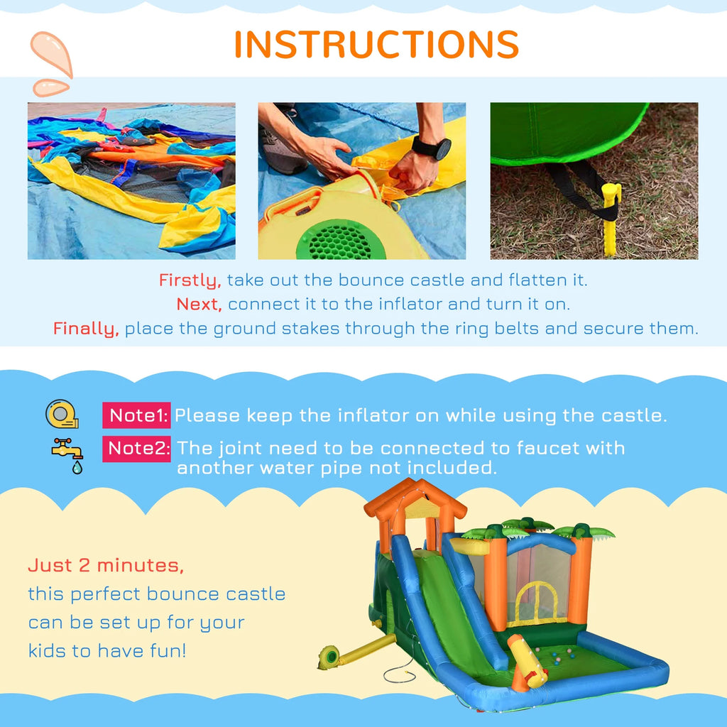 6-in-1 Inflatable Water Slide Jumping Castle Water Park J16765