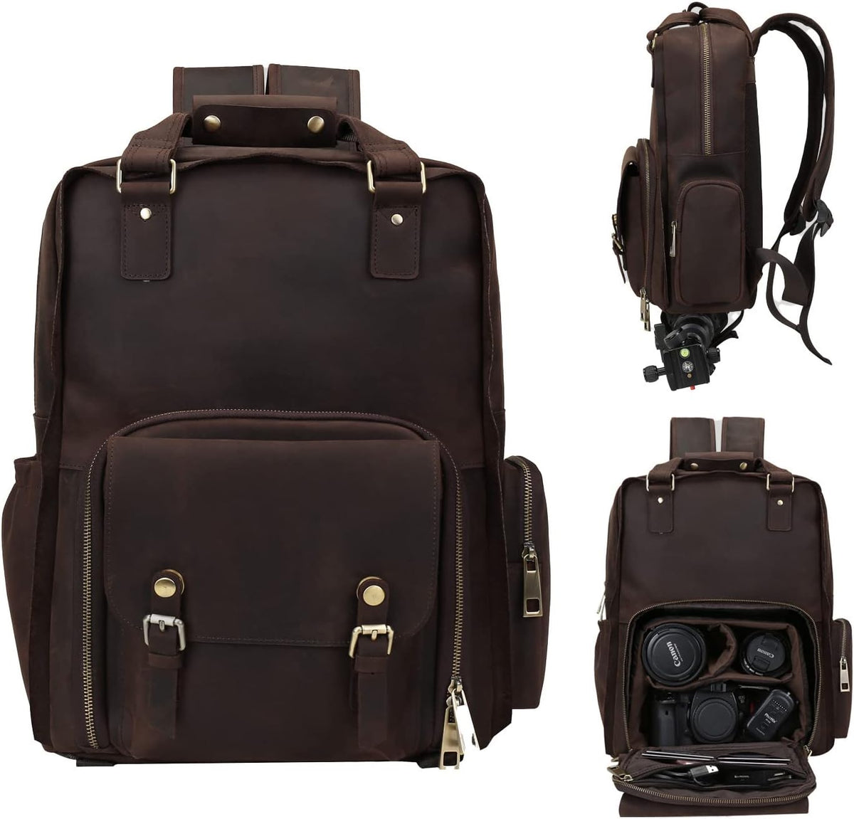 Leather Camera Backpack with 15.6'' Laptop Compartment I712