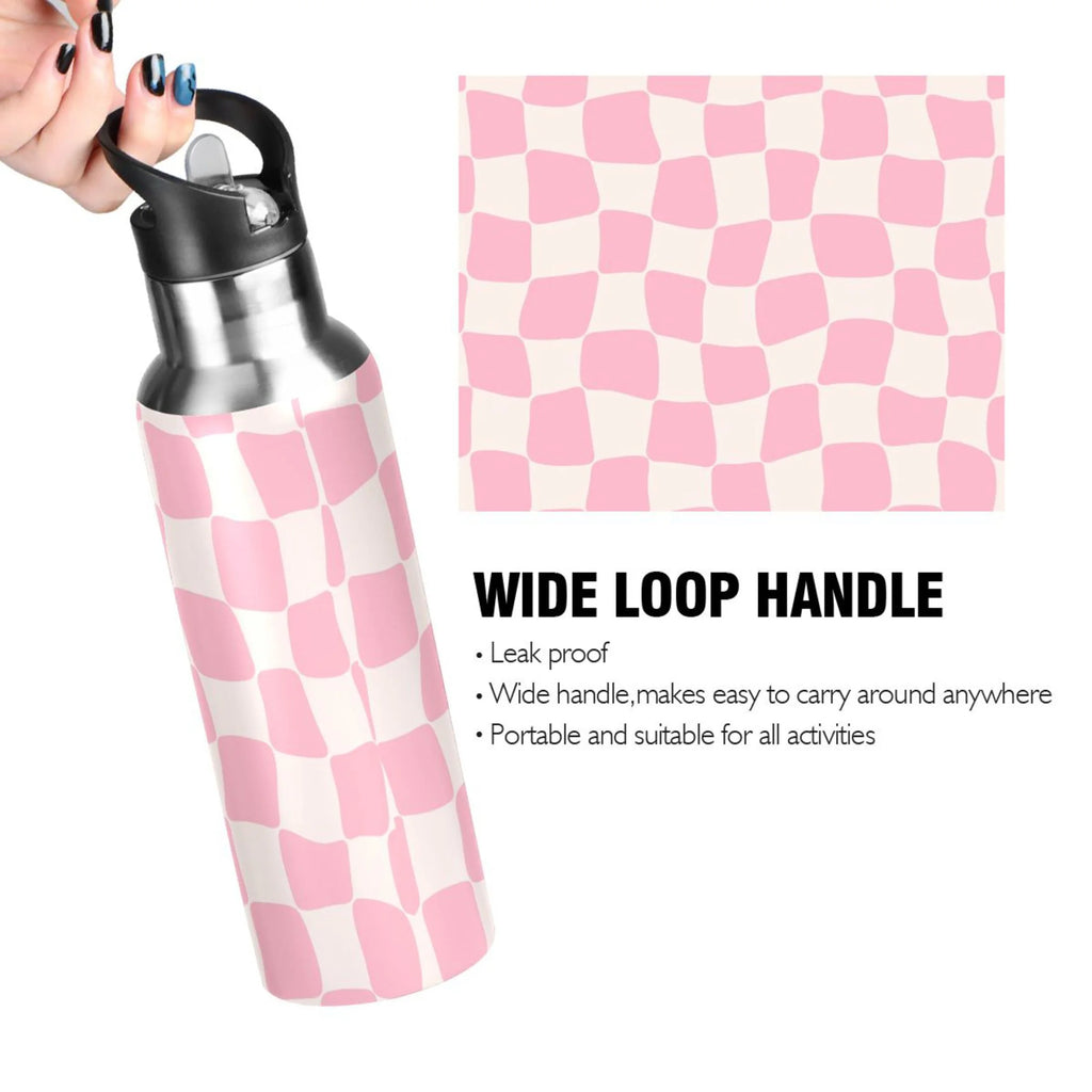 Pink Beige Lattice Stainless Steel Insulated Water Bottle W611574
