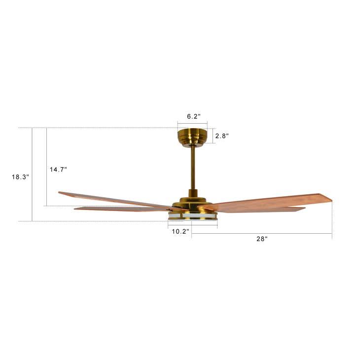 Gold Smart Ceiling Fan with Dimmable LED Light and Remote O355