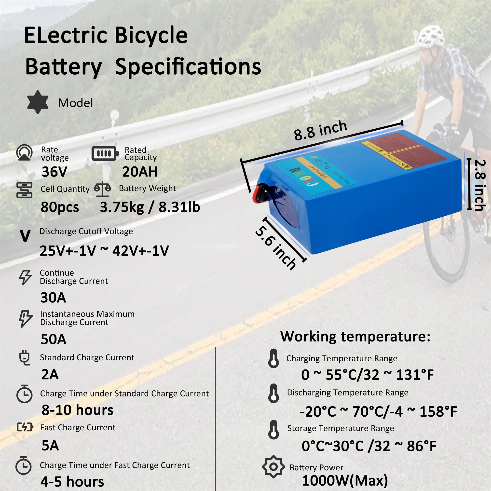 36V 20Ah Lithium Ebike Battery with 5A Fast Charger I956027
