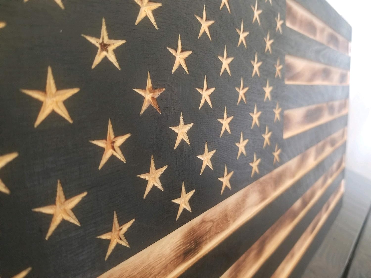 Carved Burnt Wood Concealment American Flag Cabinet R5461