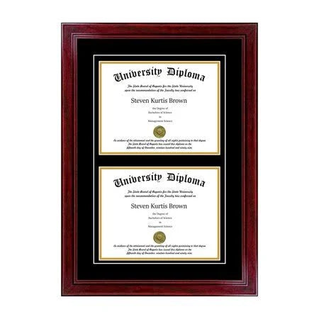 Double Diploma Frame with Double Matting for 9x22 x 7x22 Tall Diploma with Cherry Frame Q299878