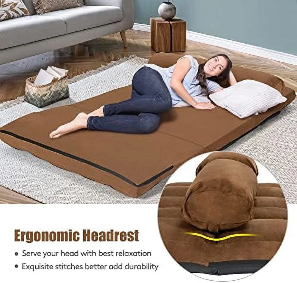 Gray 6-Position Fabric Folding Sofa Bed with 2 Pillows C273