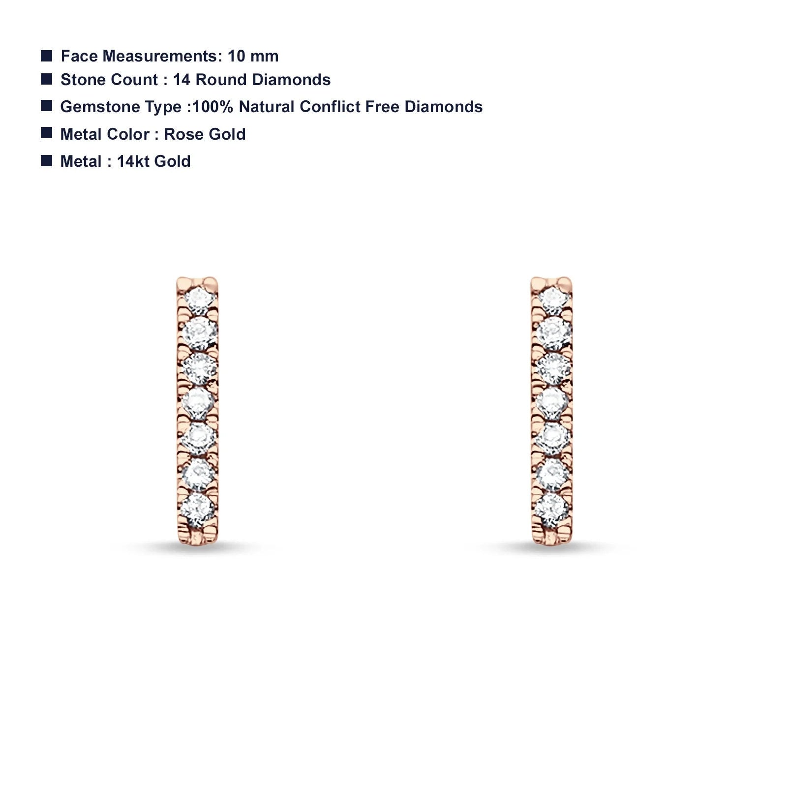 14K Rose Gold Diamond Stud Earrings With Screw Back Closure L858825