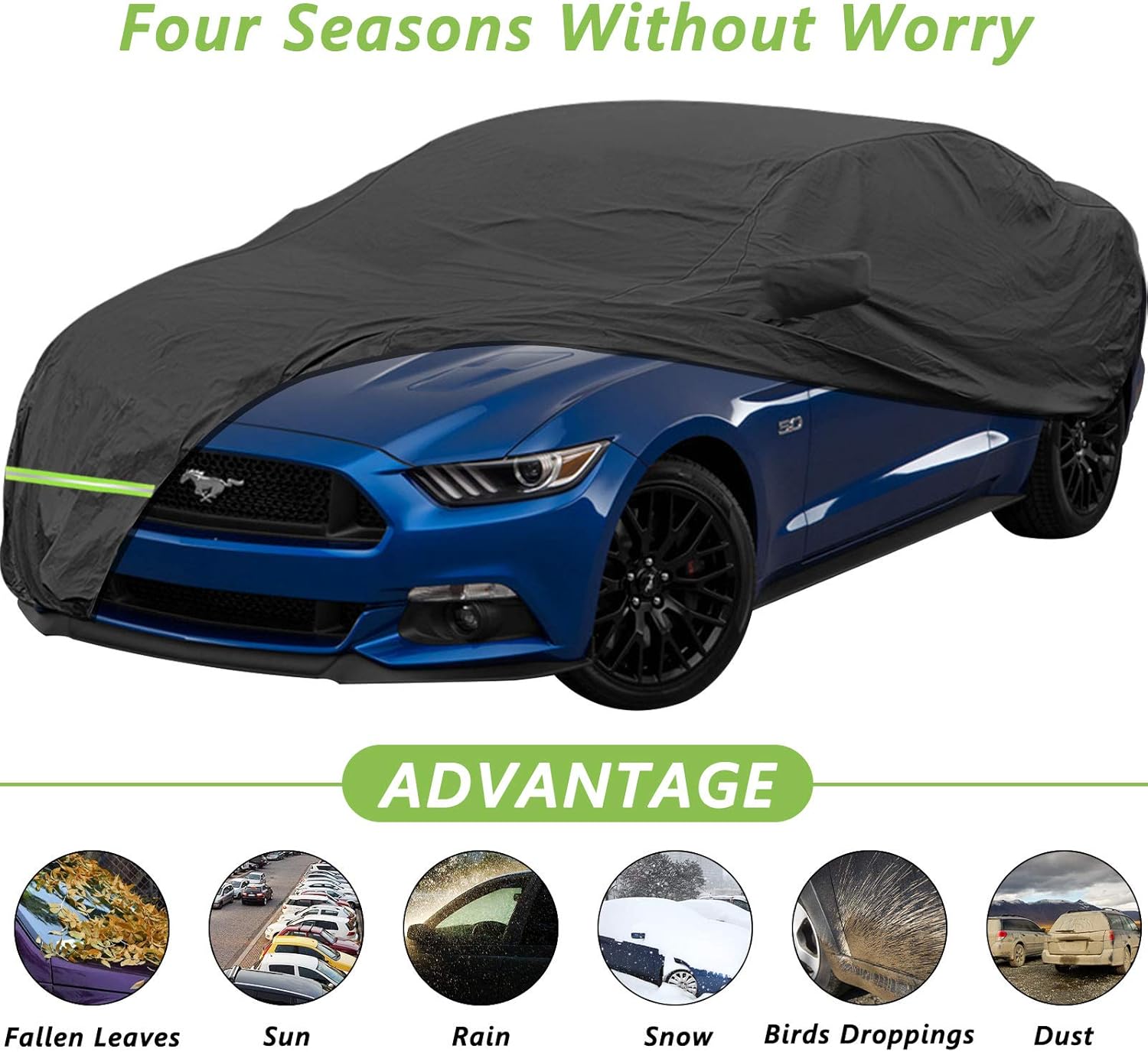 Waterproof Car Cover for Ford Mustang, 210D, Up to 192” L (Black) C895