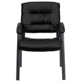 Black Leather Guest Chair with Titanium Frame H31362
