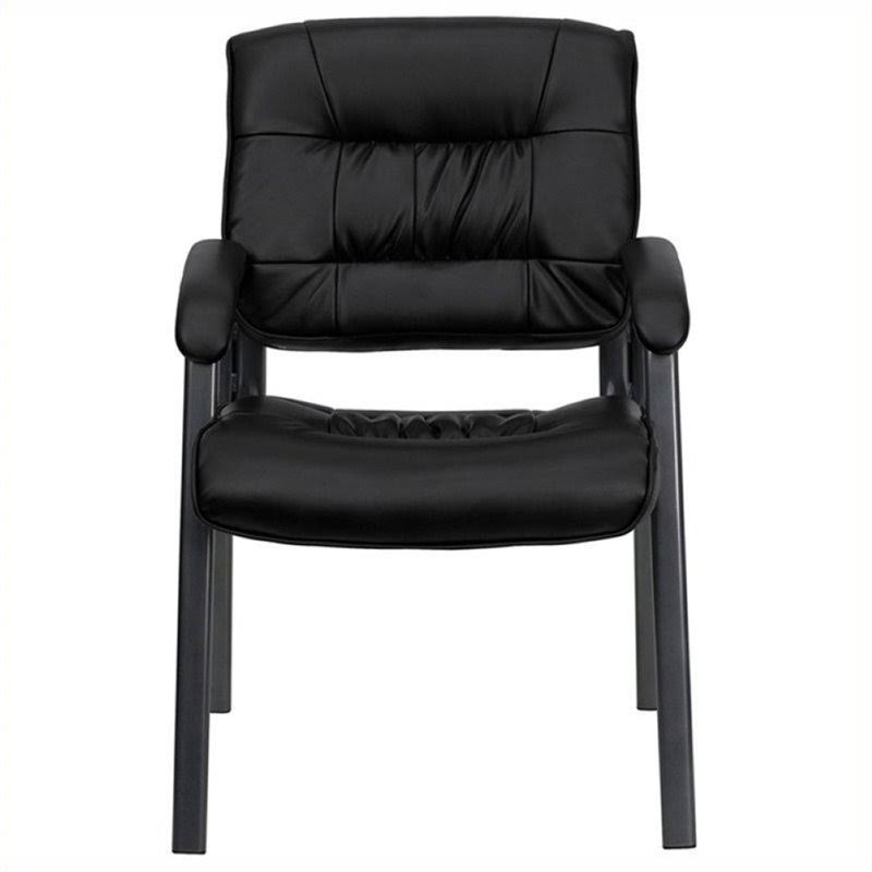 Black Leather Guest Chair with Titanium Frame H31362