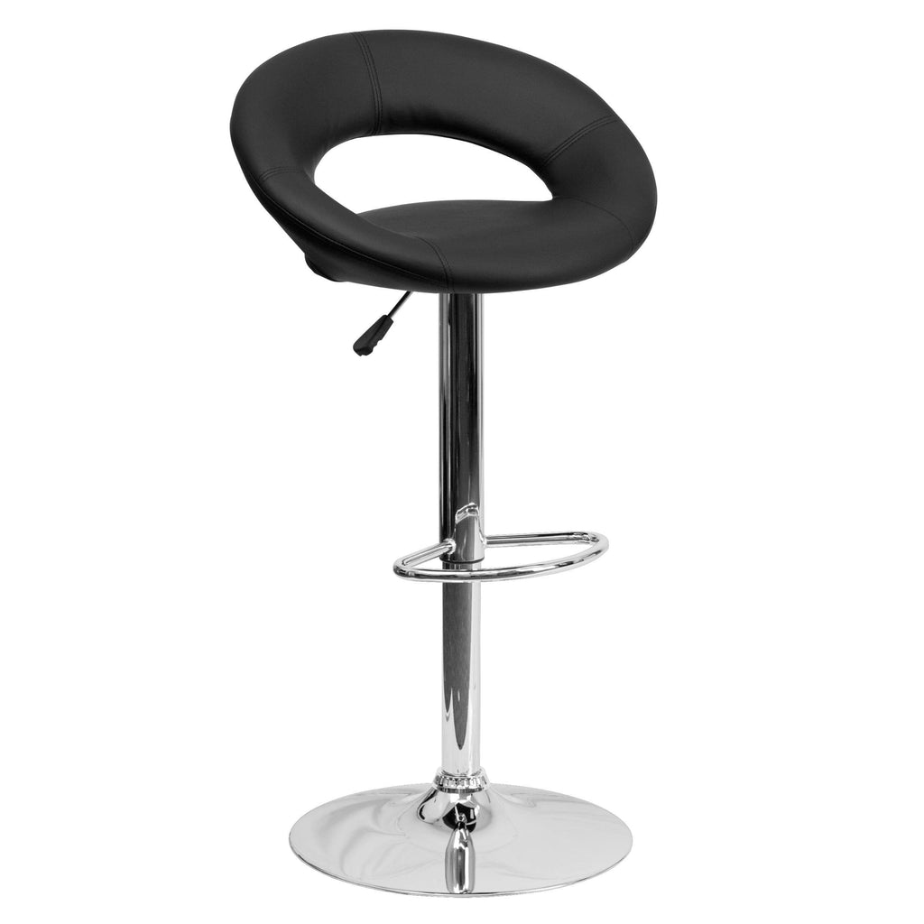 White Vinyl Adjustable Height Barstool with Chrome Base B2170