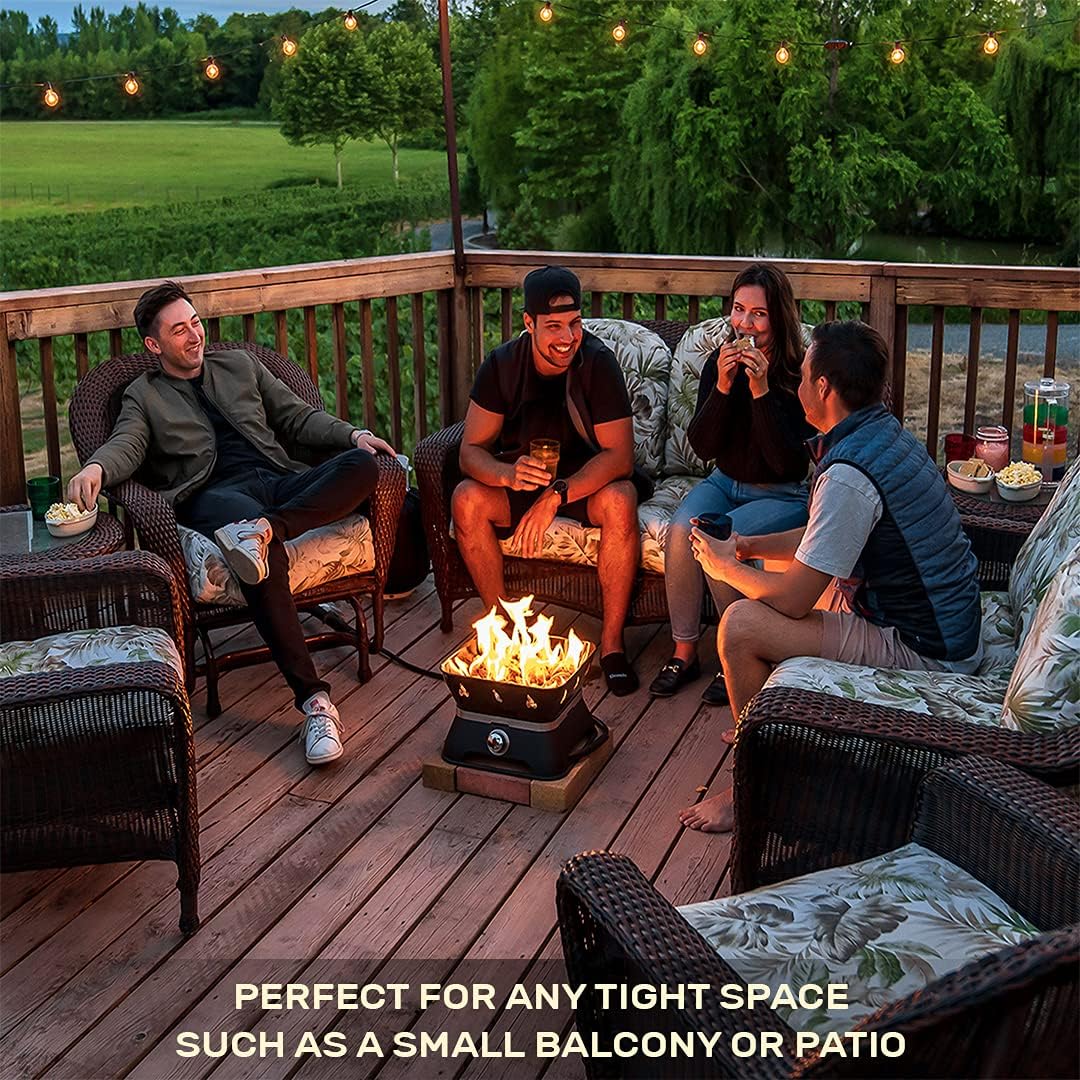 Portable 14-Inch Propane Gas Fire Pit with Cover, Carry Kit and Lava Rock Stones, 58,000 BTU, Black K3506