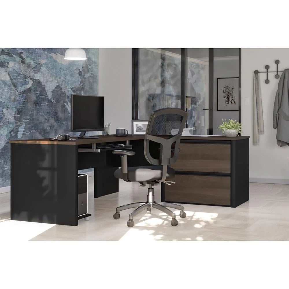 4 Piece L Shaped Computer Desk in Antigua and Black Q659