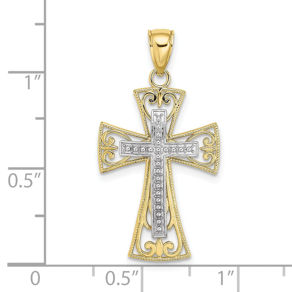 10K Two-Tone Beaded Filigree Cross Charm R500607