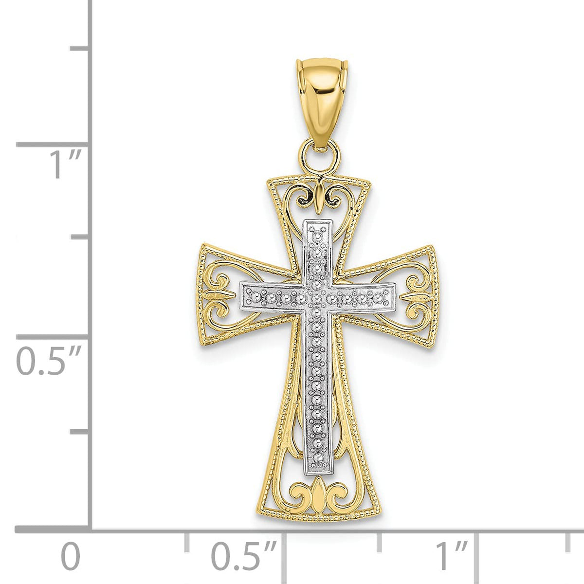 10K Two-Tone Beaded Filigree Cross Charm R500607