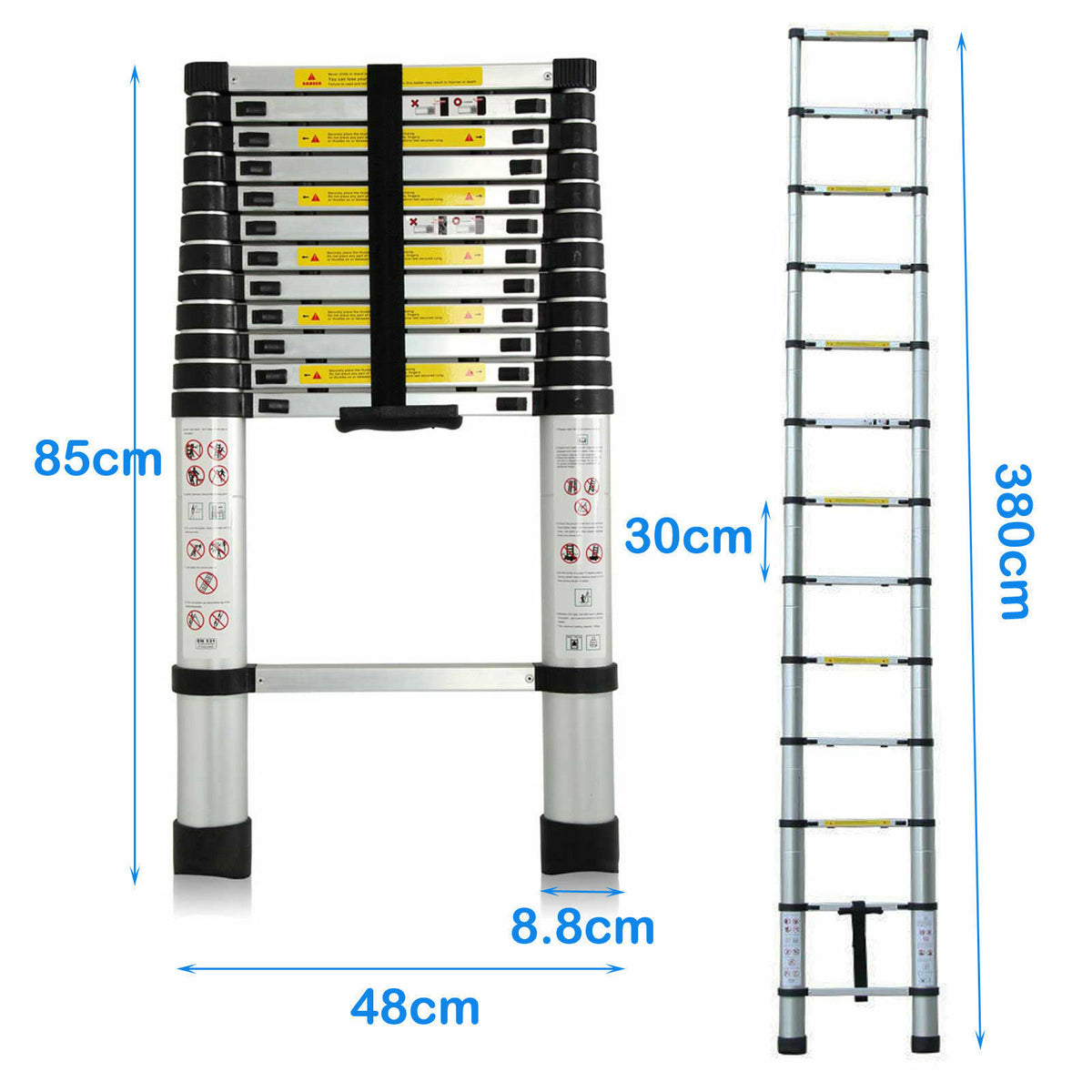 12.5ft 12 Steps EN131 Aluminium Extension Ladder F73486