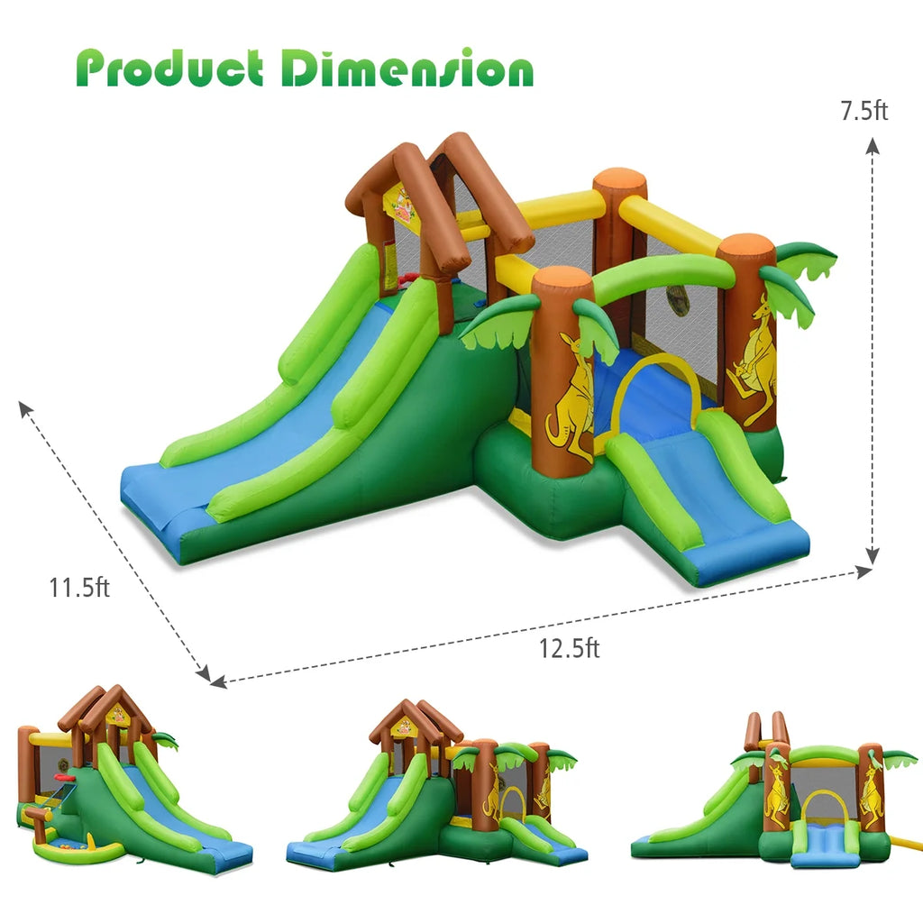 Inflatable Jungle Bounce House with Dual Slide and 750W Blower N558