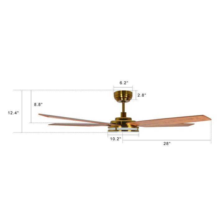 Gold Smart Ceiling Fan with Dimmable LED Light and Remote O355
