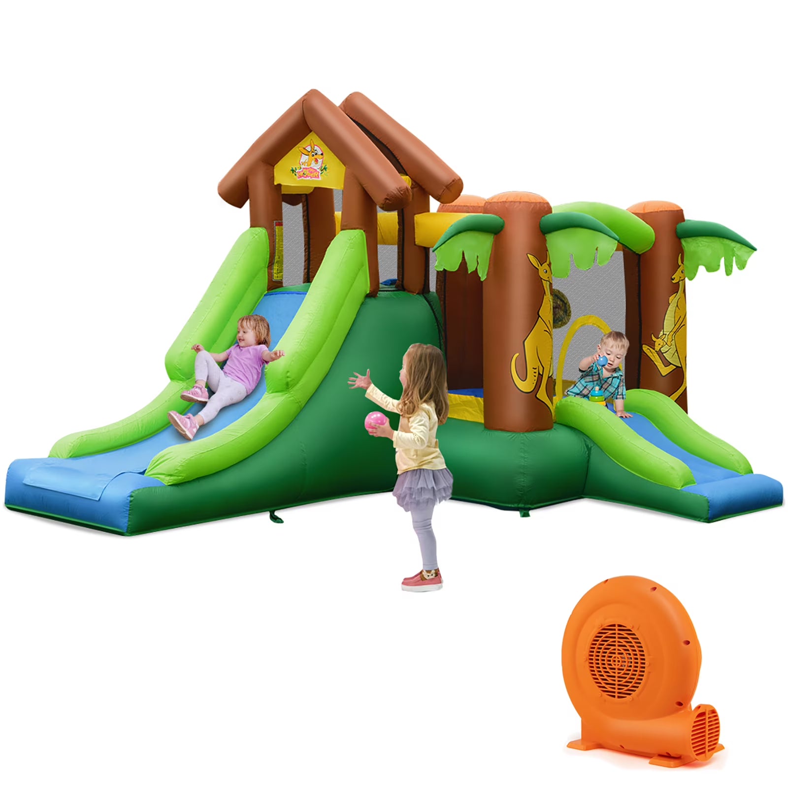 Inflatable Jungle Bounce House with Dual Slide and 750W Blower N558