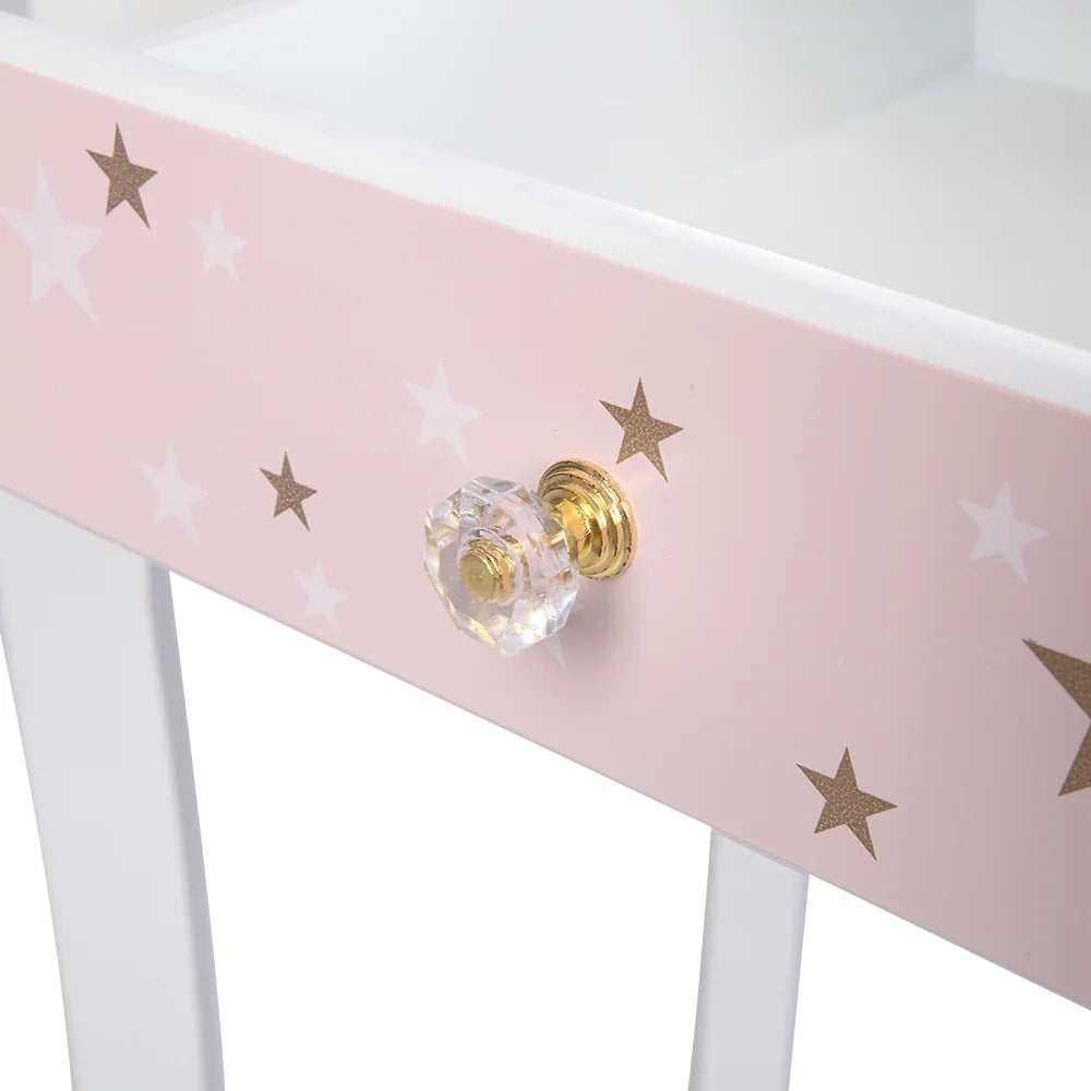 Wooden Toy Vanity Set with Wood Stool and Single Drawer B9590