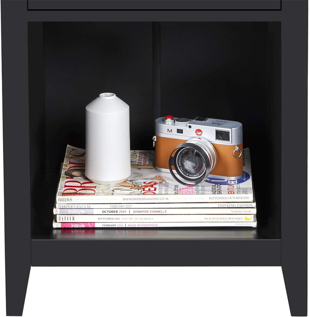 Black 2 Tier Wood Side Table with 1 Drawer and Bottom Shelf W20780