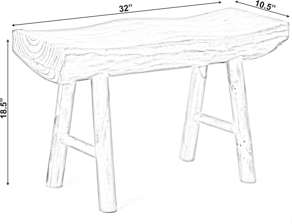 Rustic Carved Wood Natural Edge Accent Bench N16018