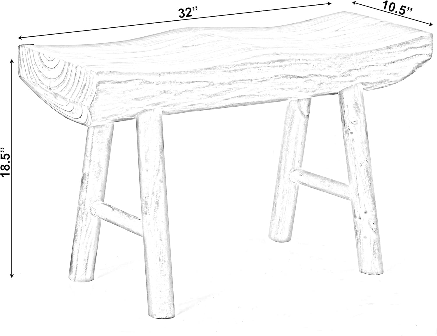 Rustic Carved Wood Natural Edge Accent Bench N16018