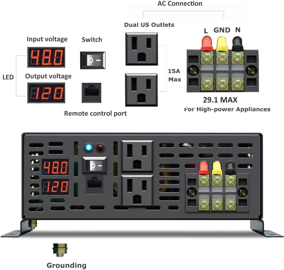 3500Watt 48V DC to 110V 120V AC Power Inverter with Remote Control I1536