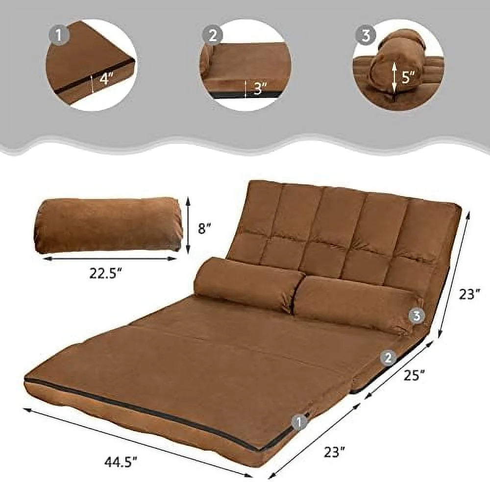 Gray 6-Position Fabric Folding Sofa Bed with 2 Pillows C273