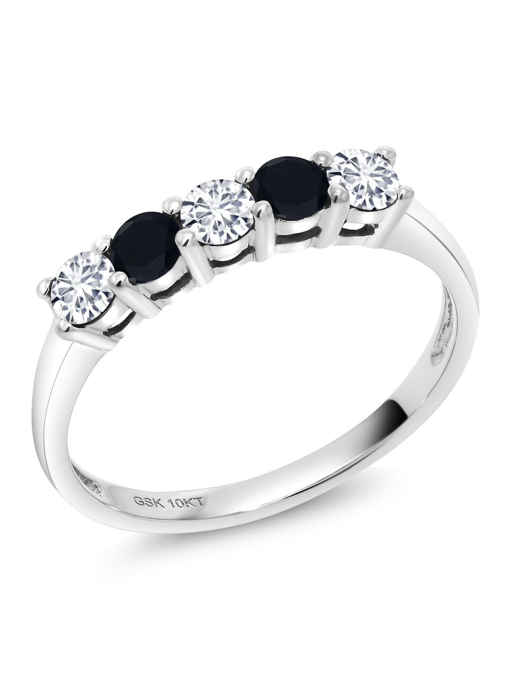 10K White Gold White Lab Grown Diamond and Black Onyx 5 Stone Ring H9172