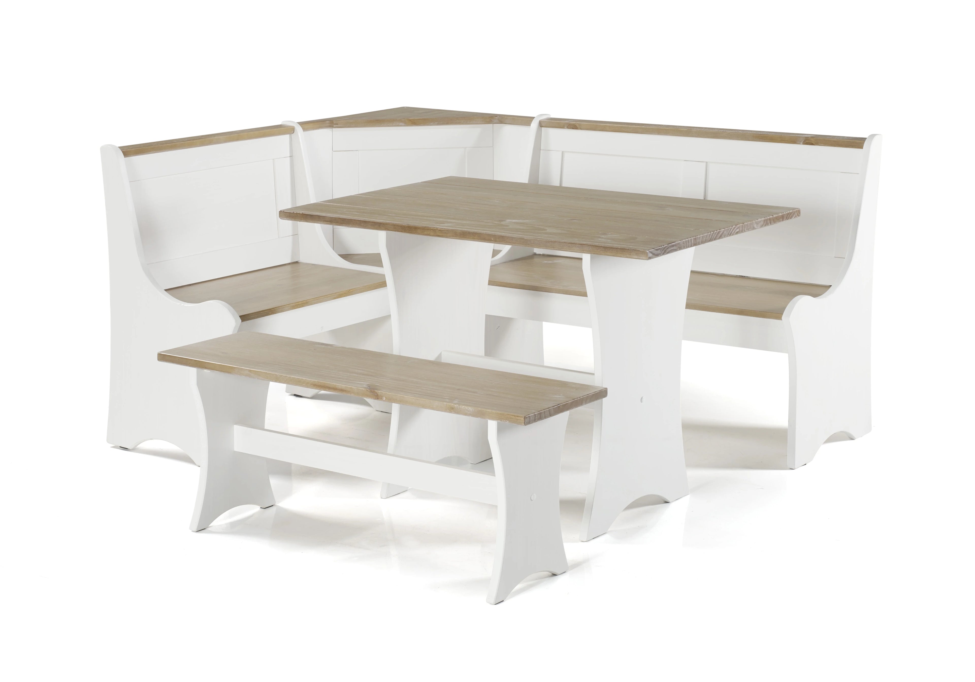 Breakfast Nook with Table and Bench, Driftwood and White Finish D3313