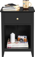 Black 2 Tier Wood Side Table with 1 Drawer and Bottom Shelf W20780