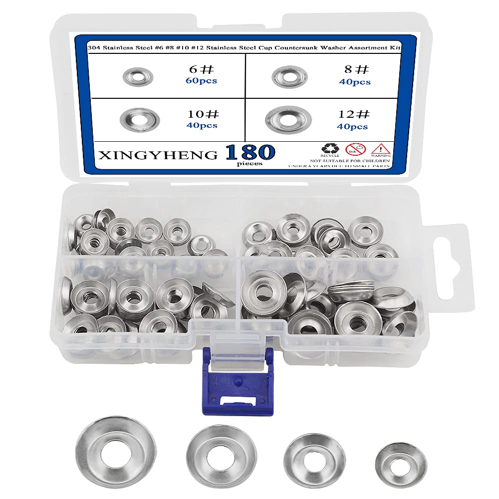 180Pcs 4Kinds 304 Stainless Steel Cup Countersunk Washer Assortment Kit U496