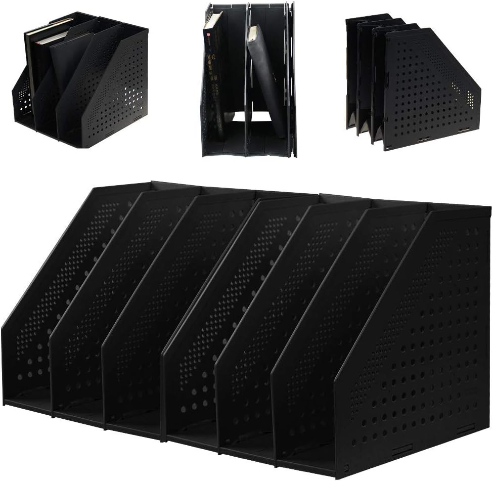 Gray 2Pcs Collapsible Magazine File Holder with 3 Vertical Compartments V606316