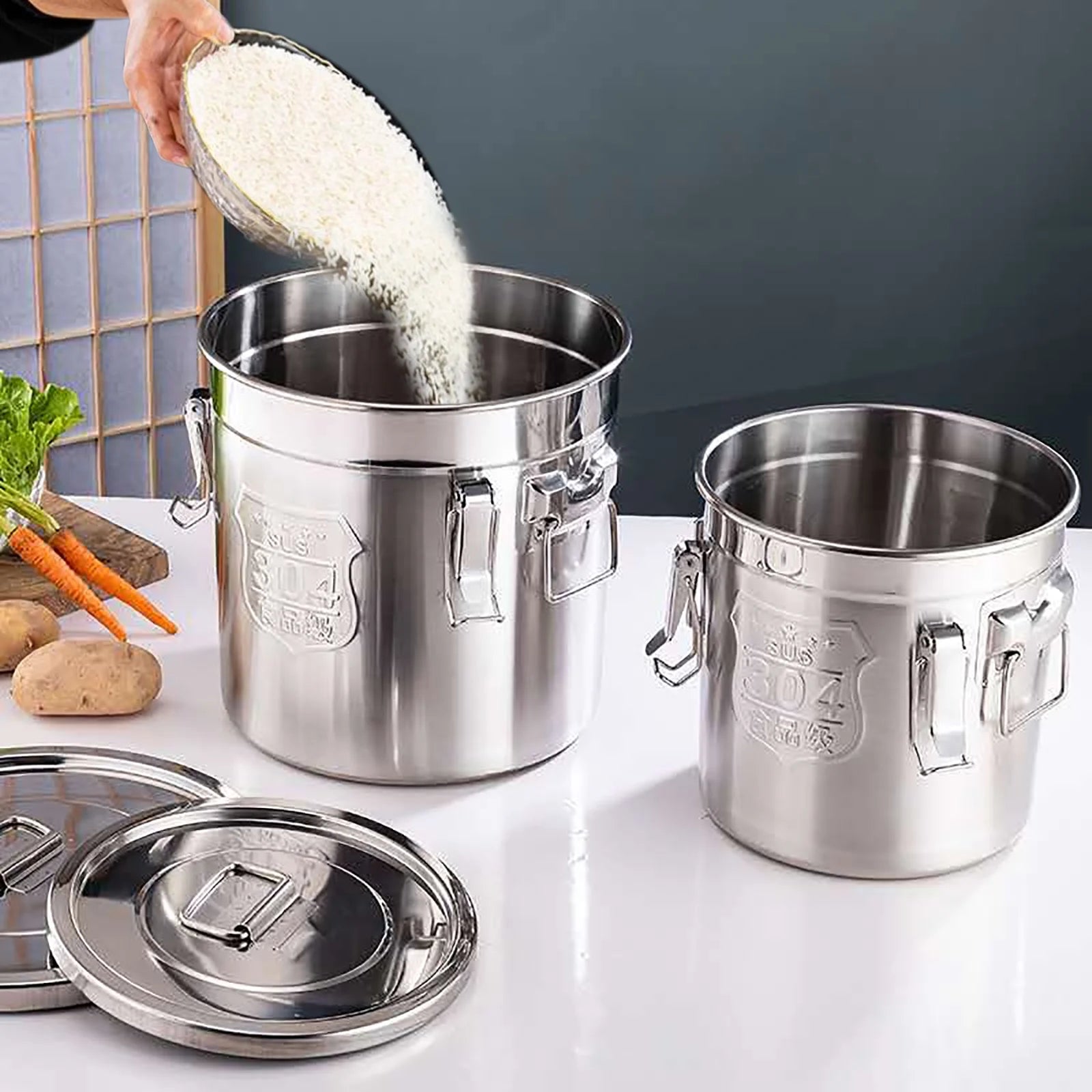 Stainless Steel Airtight Food Storage Container with Lid and Locking Clamp 6L U47831