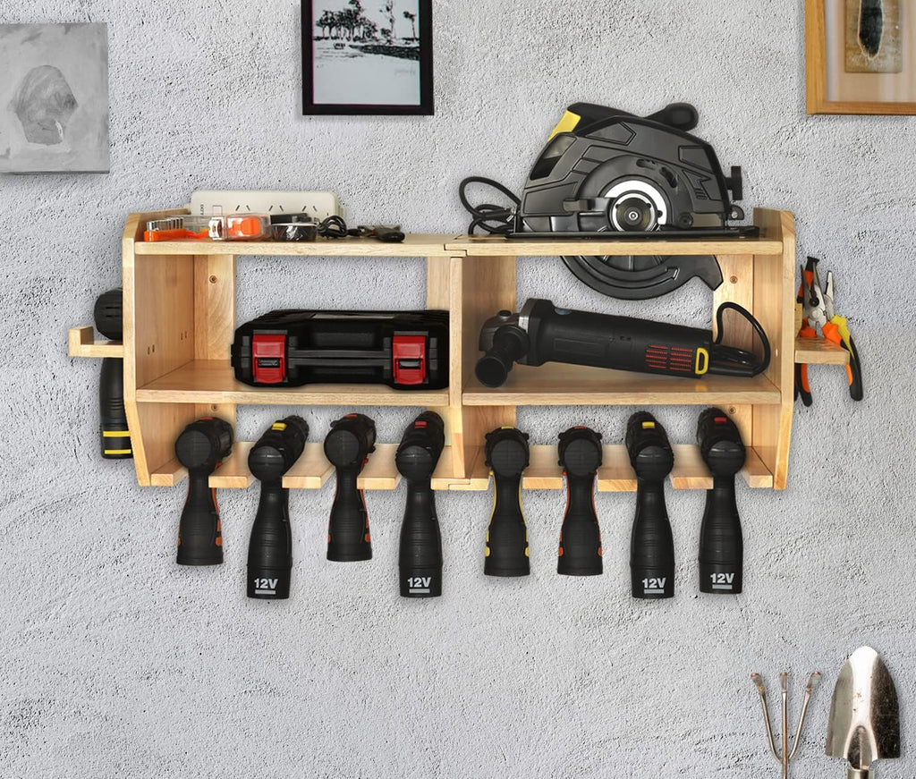 Large Power Tool Organizer with 6 Drill Slots, Wall Mount Garage Tool Organizer H379