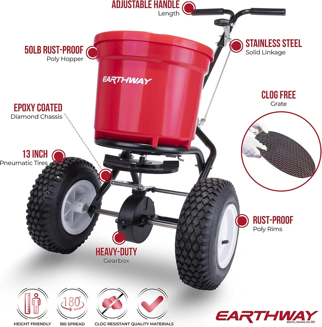 Red Heavy-Duty 50 LB Broadcast Fertilizer Spreader X737841
