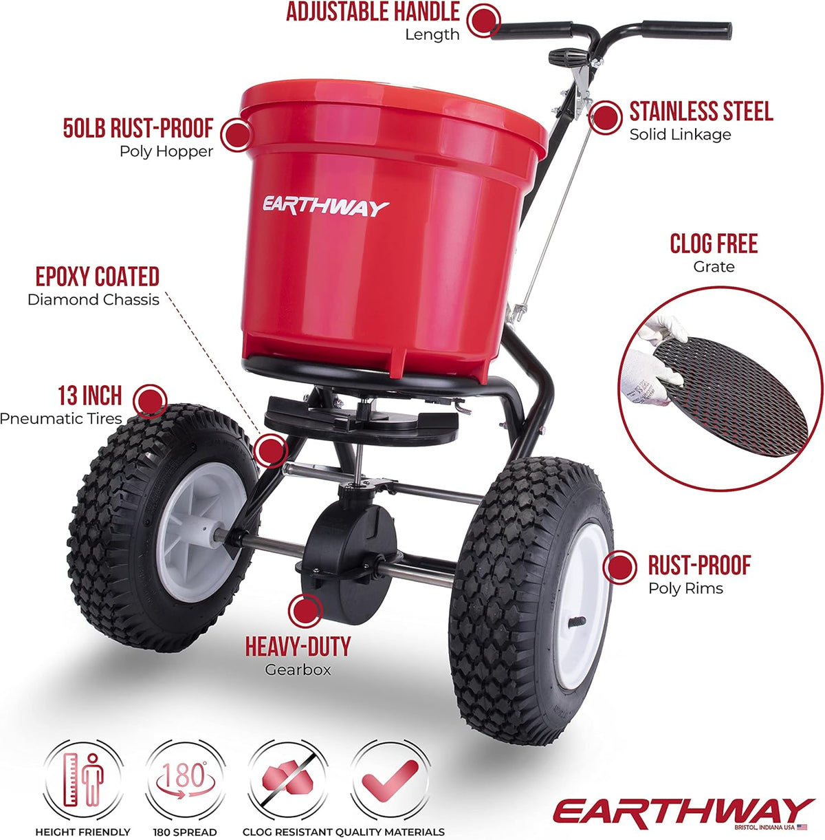 Red Heavy-Duty 50 LB Broadcast Fertilizer Spreader X737841