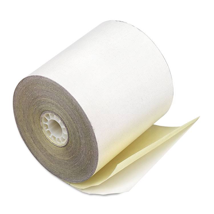2.25x22 x 70 ft White Canary Carbonless Paper Rolls, 50/Carton R1984