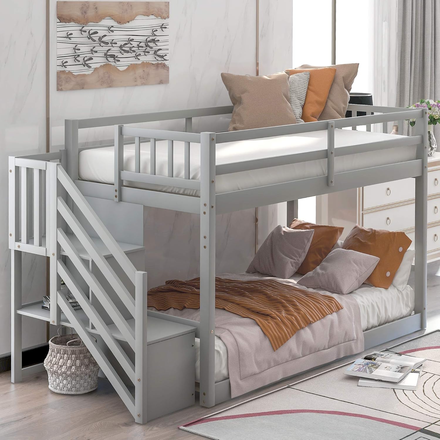 Twin Loft Beds with Slide and Staircase F6057