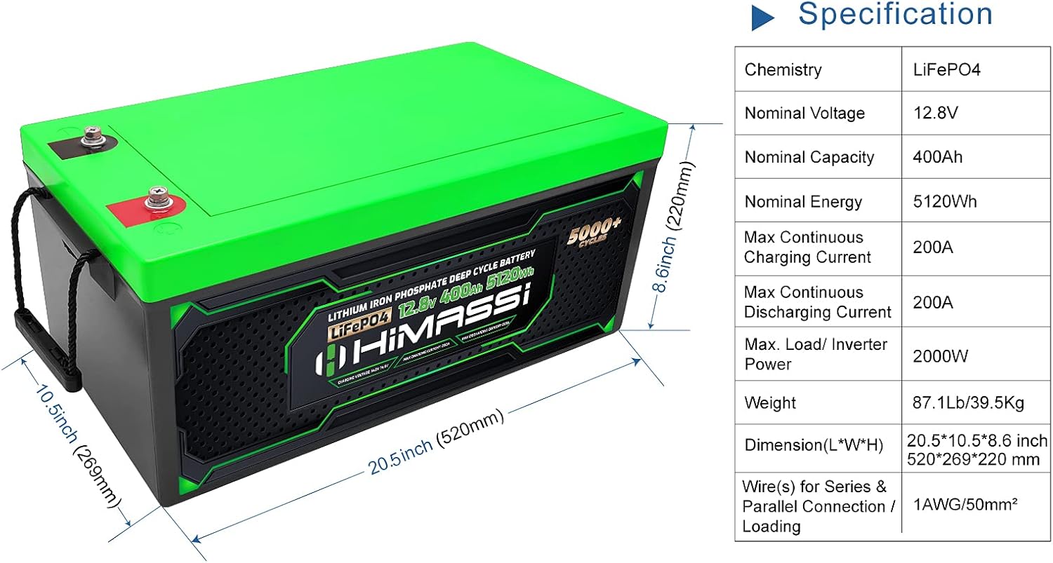 12V 400Ah LiFePO4 Battery with 250A BMS K128