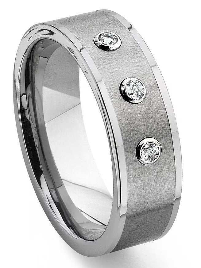Titanium Tungsten Carbide Diamond Flat Top Comfort Fit Mens Wedding Band Ring Sz 10.0 Y21446