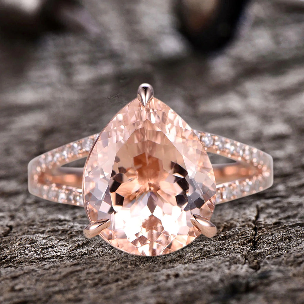 Pear Shape Morganite Engagement Ring 10k Rose Gold N300759