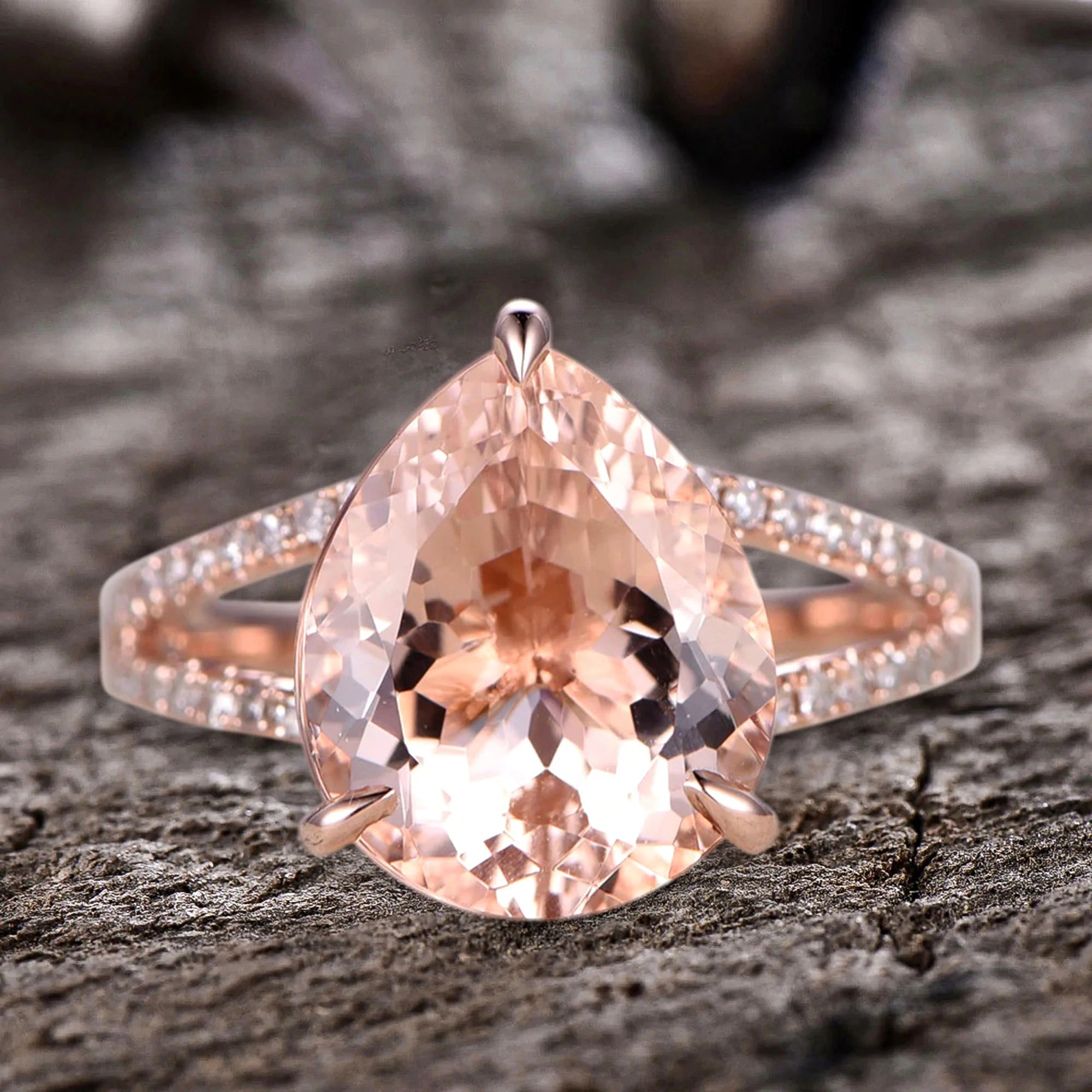 Pear Shape Morganite Engagement Ring 10k Rose Gold N300759