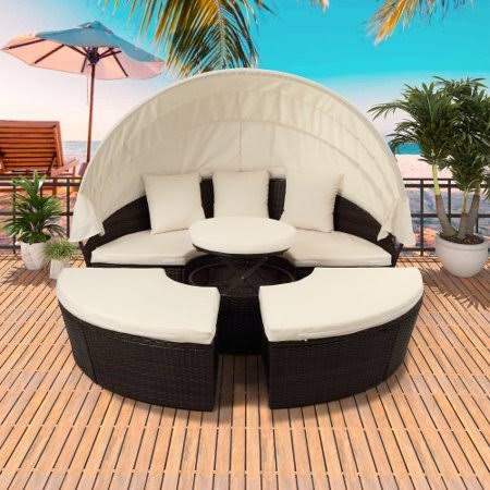 Rattan Outdoor Sectional Sofa Set with Retractable Canopy R641