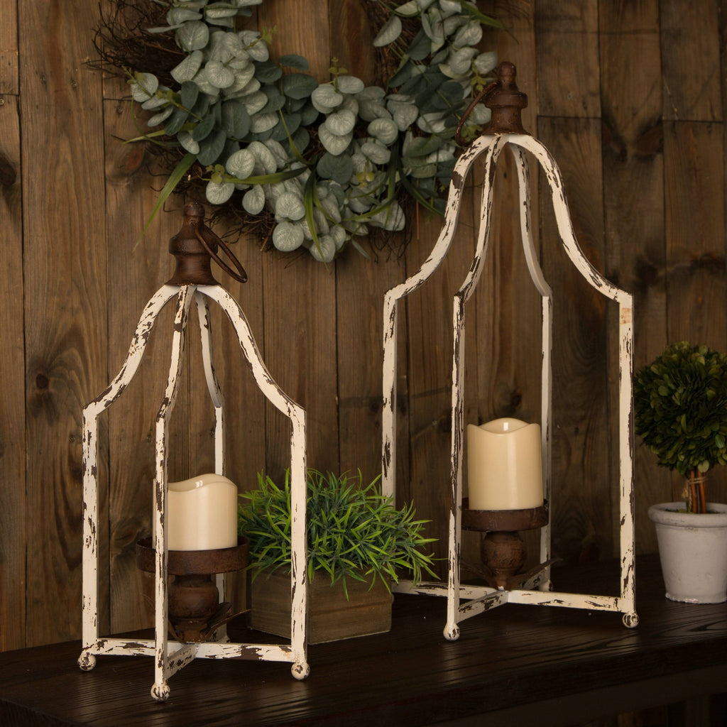 Set of 2 Black Metal Candle Lantern F892