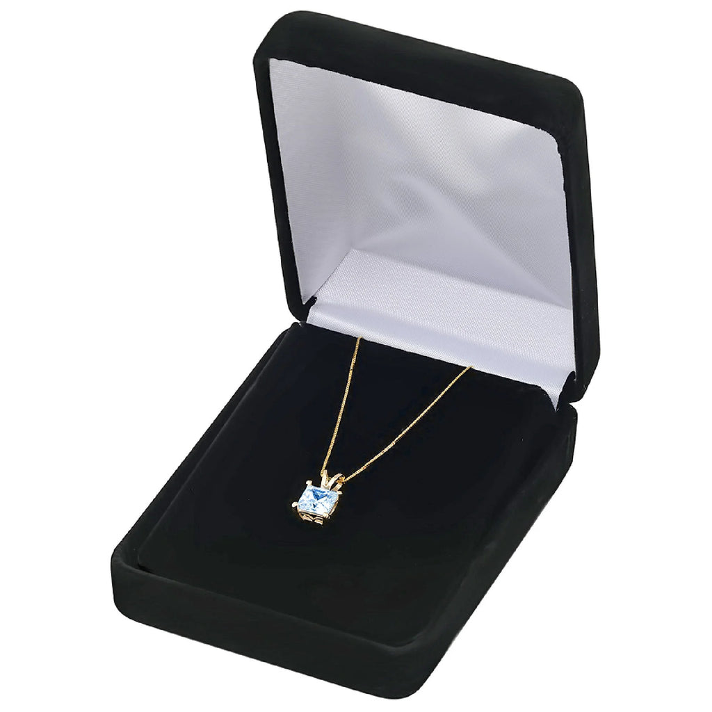 Princess Cut Natural Sky Blue Topaz 14k Yellow Gold Pendant with 16" Gold Chain L33041