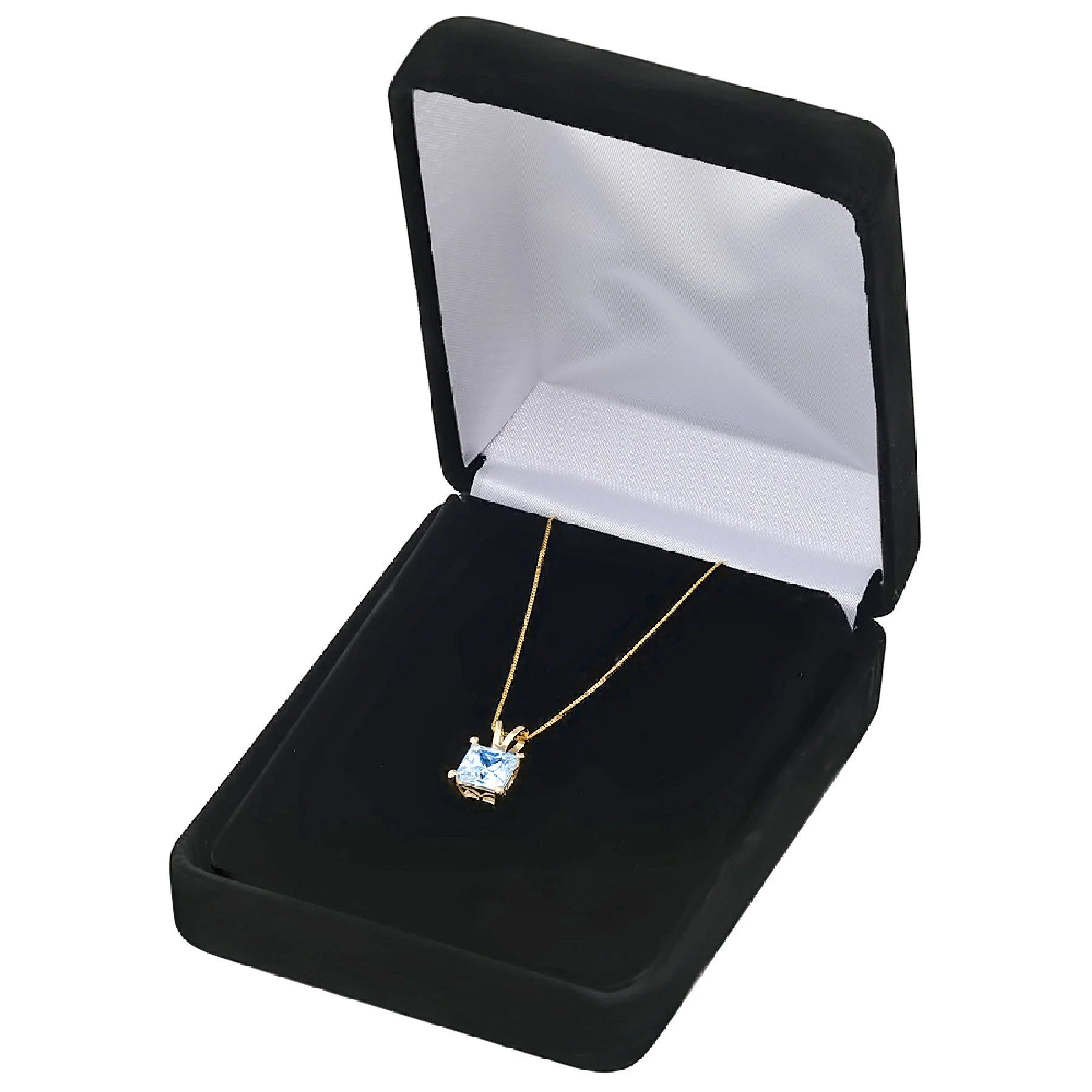 Princess Cut Natural Sky Blue Topaz 14k Yellow Gold Pendant with 16" Gold Chain L33041